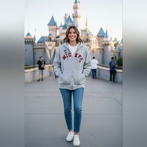 Mickey Mouse Gray Women's Jacket Zip Up Fkeece Plus Size 2X